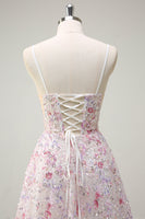 Load image into Gallery viewer, Pink A Line Spaghetti Straps Floral Sequin Prom Dress