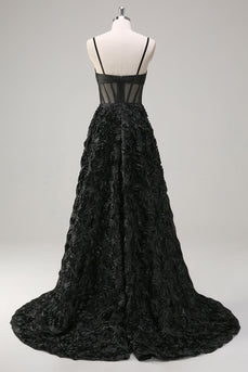 Elegant Black A Line Ball Gown Corset Prom Dress