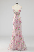 Load image into Gallery viewer, Navy Mermaid Sparkly Sequins Floral Print Long Prom Dress