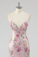 Load image into Gallery viewer, Navy Mermaid Sparkly Sequins Floral Print Long Prom Dress