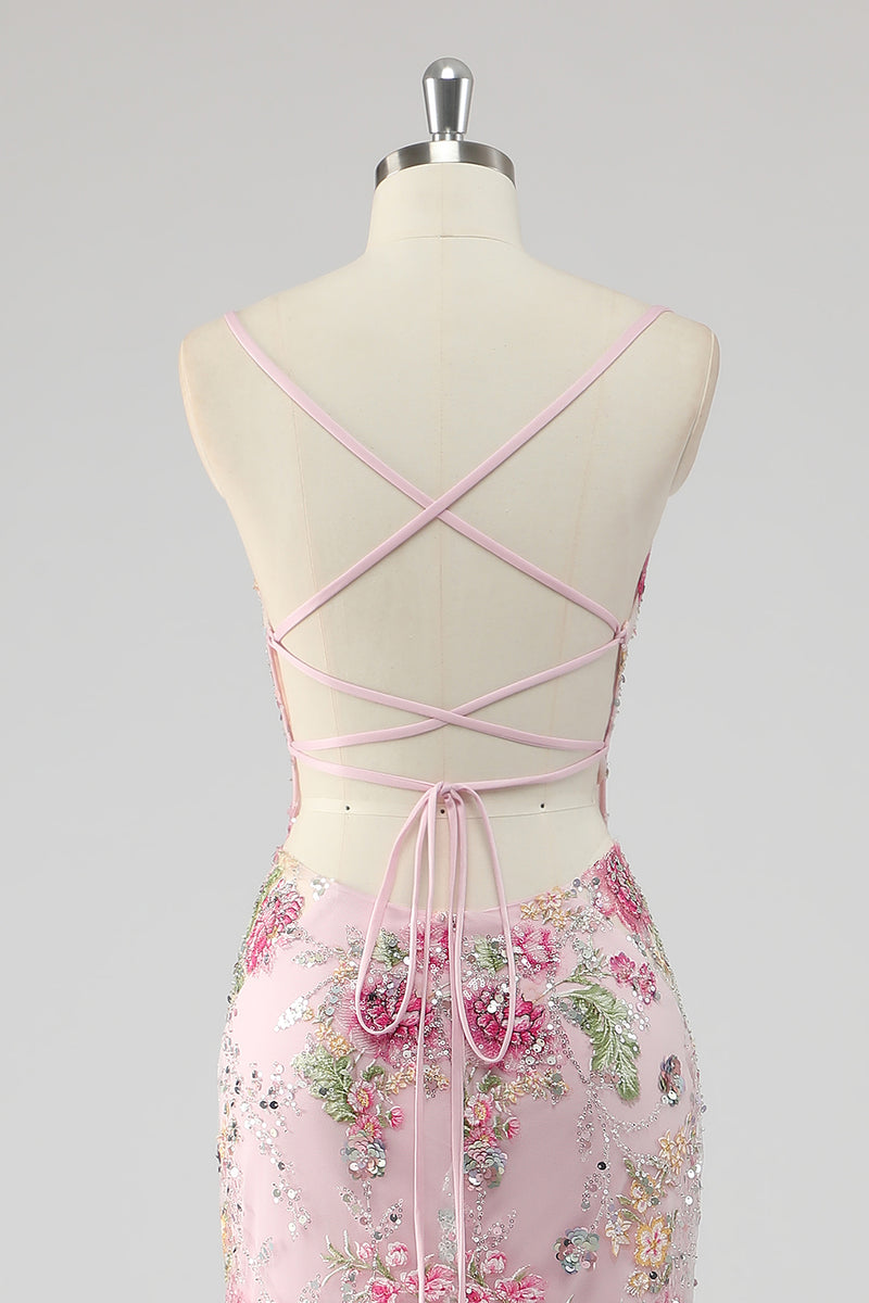 Load image into Gallery viewer, Navy Mermaid Sparkly Sequins Floral Print Long Prom Dress