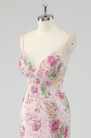 Load image into Gallery viewer, Navy Mermaid Sparkly Sequins Floral Print Long Prom Dress