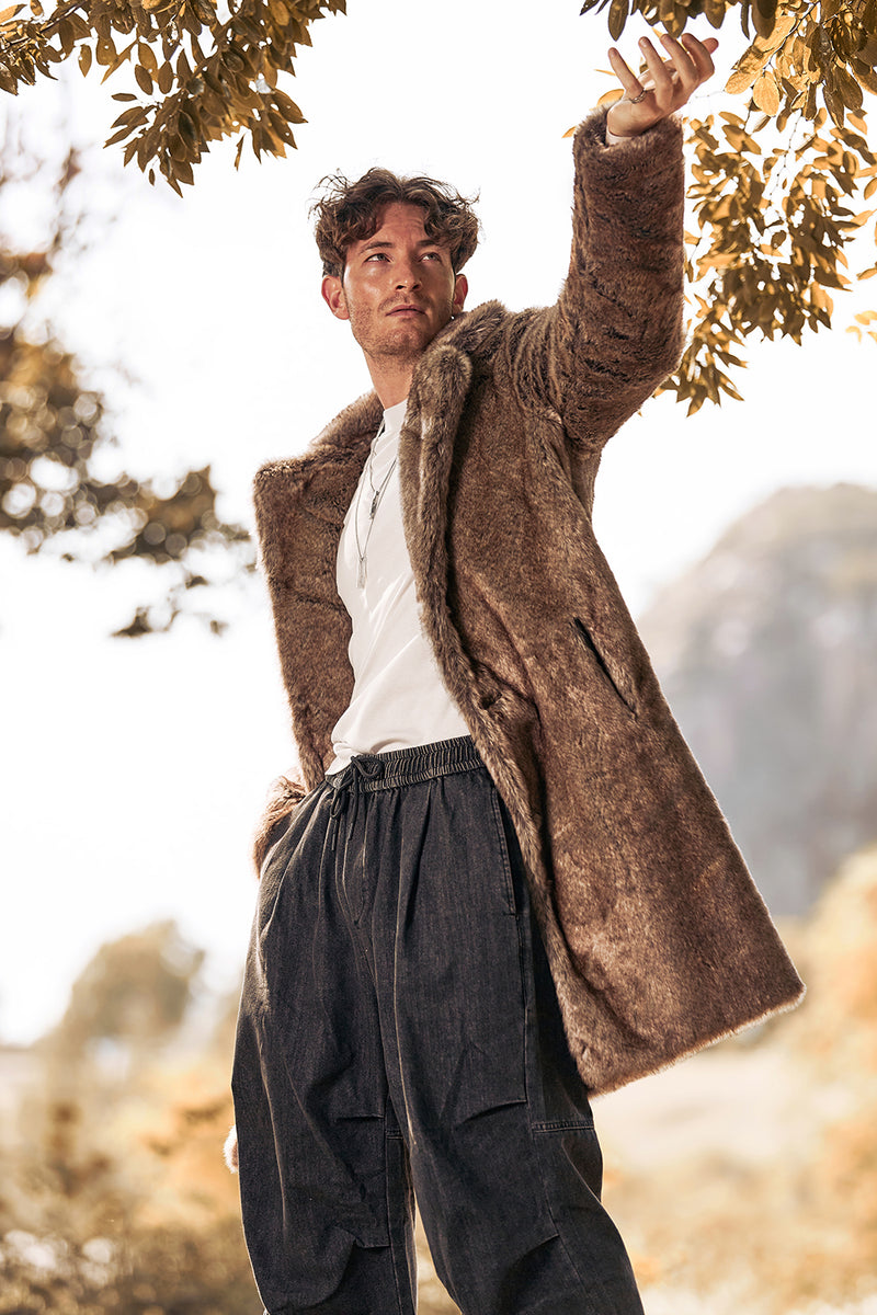 Load image into Gallery viewer, Khaki Mink Coat Men's Notch Collar Fur Jacket Coat