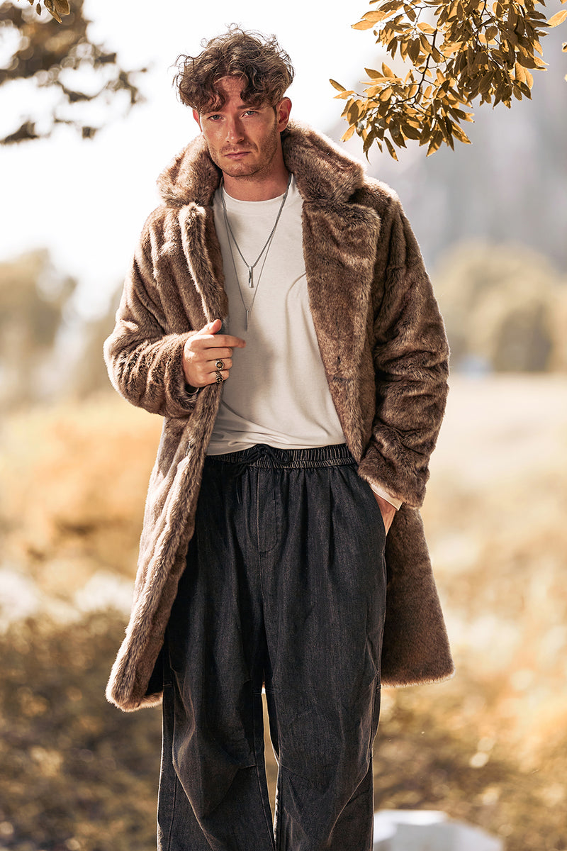 Load image into Gallery viewer, Khaki Mink Coat Men's Notch Collar Fur Jacket Coat