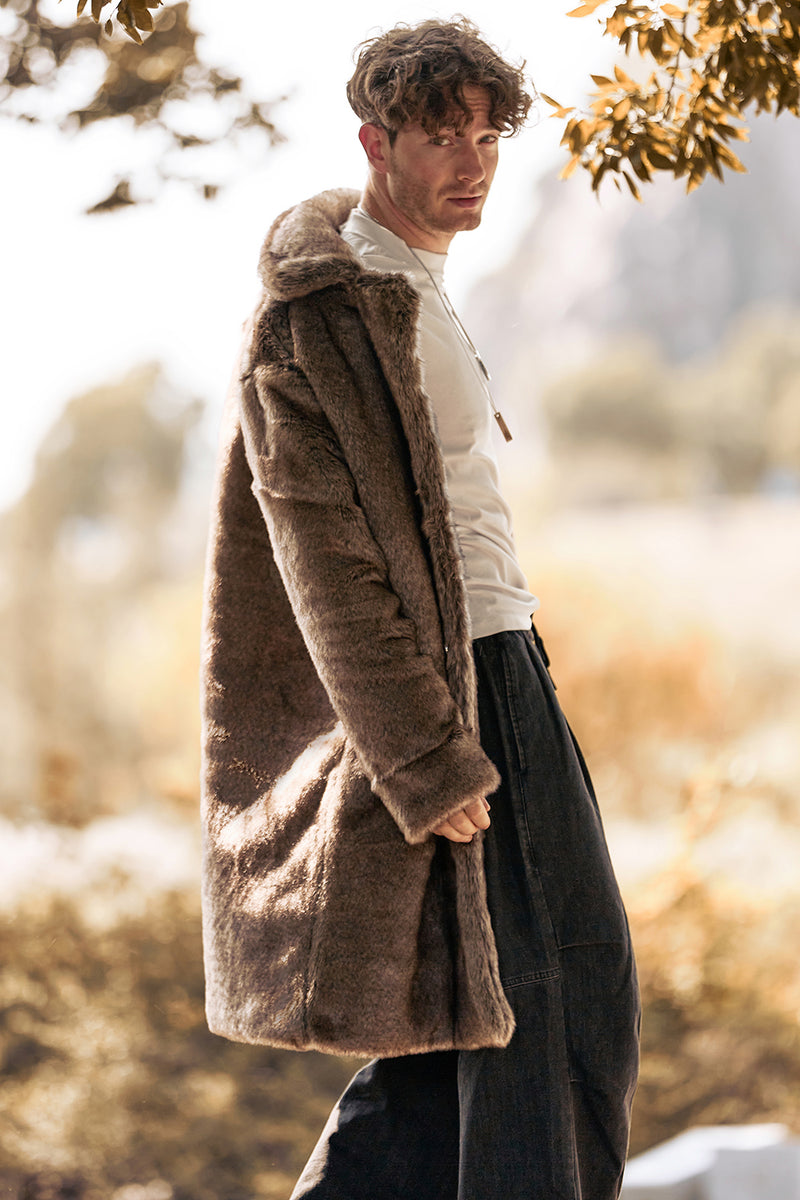 Load image into Gallery viewer, Khaki Mink Coat Men's Notch Collar Fur Jacket Coat