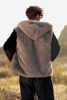 Load image into Gallery viewer, Brown Sleeveless Faux Fur Coat Vest with Hooded Fluffy Jacket