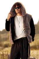Load image into Gallery viewer, Brown Sleeveless Faux Fur Coat Vest with Hooded Fluffy Jacket
