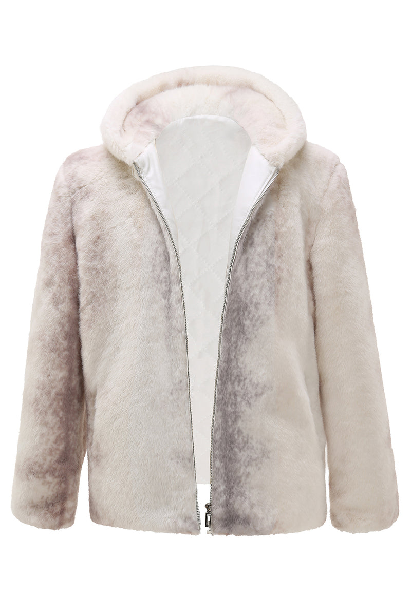Load image into Gallery viewer, Ivory Faux Fur Hoodie Sweatshirt with Zipper