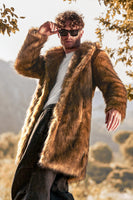 Load image into Gallery viewer, Brown Long Faux Fur Coat Thicken Stand Collar Jacket