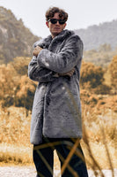 Load image into Gallery viewer, Grey Long Warm Turn Down Collar Jacket Coat