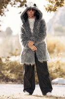 Load image into Gallery viewer, Grey Wolf Faux Fur Warm Boho Disco Long Trench Coat