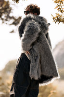 Load image into Gallery viewer, Grey Wolf Faux Fur Warm Boho Disco Long Trench Coat