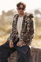 Load image into Gallery viewer, Leopard Print Men's Faux Fur Hooded Coat Mid-Long Fur Jacket