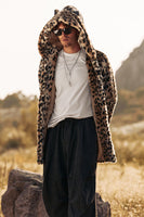 Load image into Gallery viewer, Leopard Print Men's Faux Fur Hooded Coat Mid-Long Fur Jacket