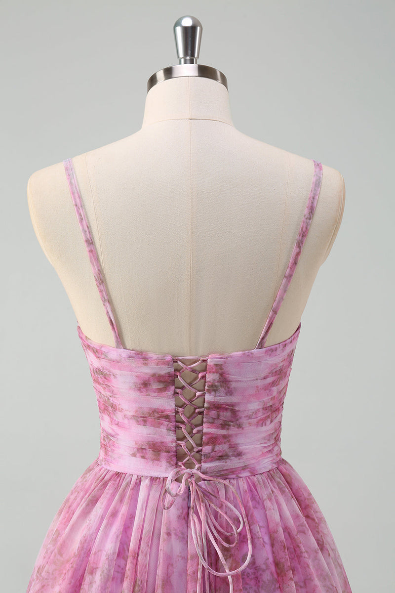 Load image into Gallery viewer, Pinkish Purple A Line Floral Spaghetti Straps Long Prom Dress