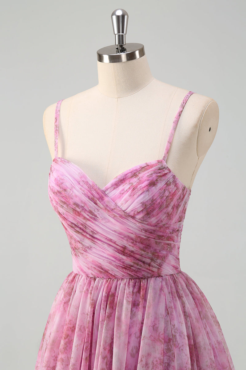 Load image into Gallery viewer, Pinkish Purple A Line Floral Spaghetti Straps Long Prom Dress