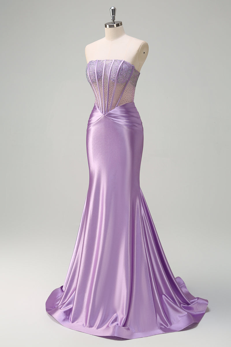Lilac Mermaid Halter Satin Without Sleeves Long Prom Dress, Evening Dress main image 0