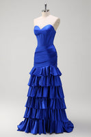 Load image into Gallery viewer, Royal Blue Strapless Mermaid Corset Tiered Prom Dress