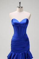 Load image into Gallery viewer, Royal Blue Strapless Mermaid Corset Tiered Prom Dress