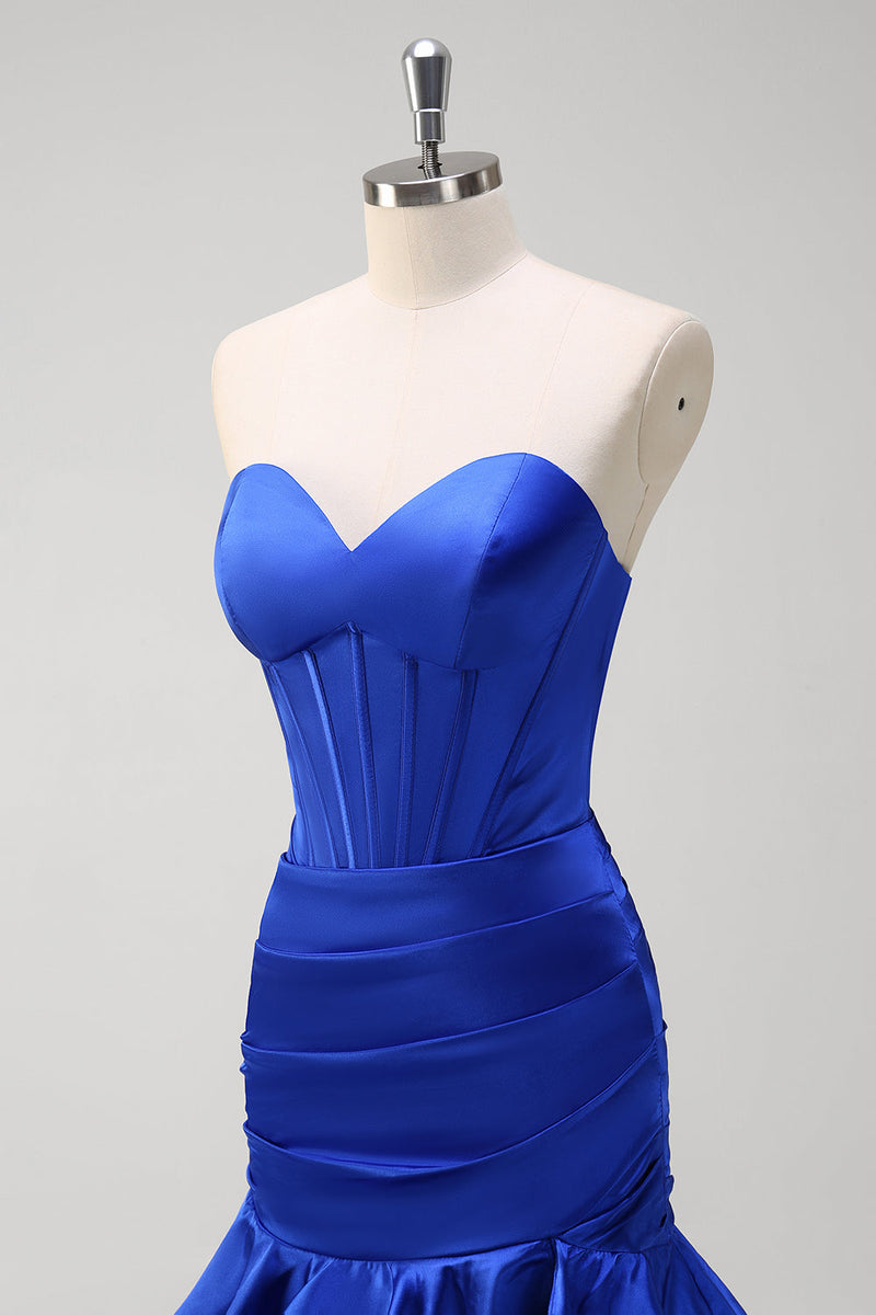 Load image into Gallery viewer, Royal Blue Strapless Mermaid Corset Tiered Prom Dress