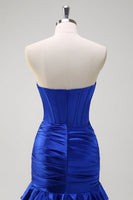 Load image into Gallery viewer, Royal Blue Strapless Mermaid Corset Tiered Prom Dress