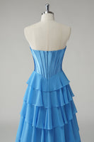 Load image into Gallery viewer, Blue Sweetheart A Line Ruffled Long Prom Dress