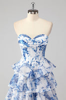Load image into Gallery viewer, Blush Floral A Line Strapless Corset Tiered Prom Dress