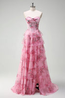 Load image into Gallery viewer, Blush Floral A Line Strapless Corset Tiered Prom Dress