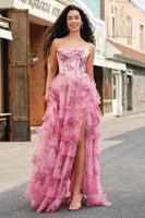 Load image into Gallery viewer, Blush Floral A Line Strapless Corset Tiered Prom Dress