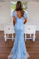 Load image into Gallery viewer, Blue Sparkly Sequins Mermaid Long Corset Prom Dress
