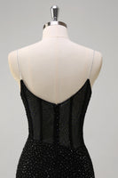 Load image into Gallery viewer, Sparkly Black Mermaid Corset Beaded Long Prom Dress with Slit