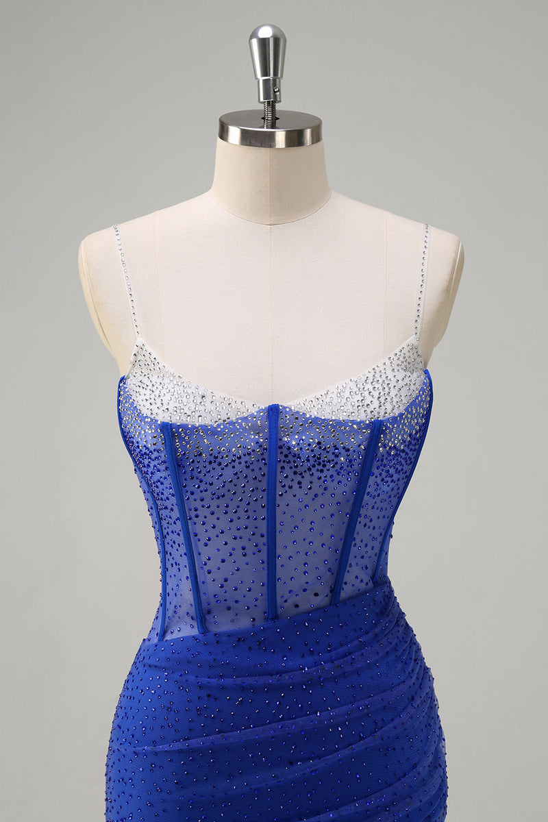 Load image into Gallery viewer, Sparkly Black Mermaid Corset Beaded Long Prom Dress with Slit