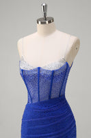 Load image into Gallery viewer, Sparkly Black Mermaid Corset Beaded Long Prom Dress with Slit