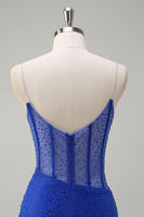 Load image into Gallery viewer, Sparkly Black Mermaid Corset Beaded Long Prom Dress with Slit