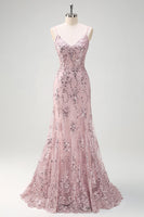 Load image into Gallery viewer, Sparkly Grey Pink Mermaid V Neck Sequined Prom Dress