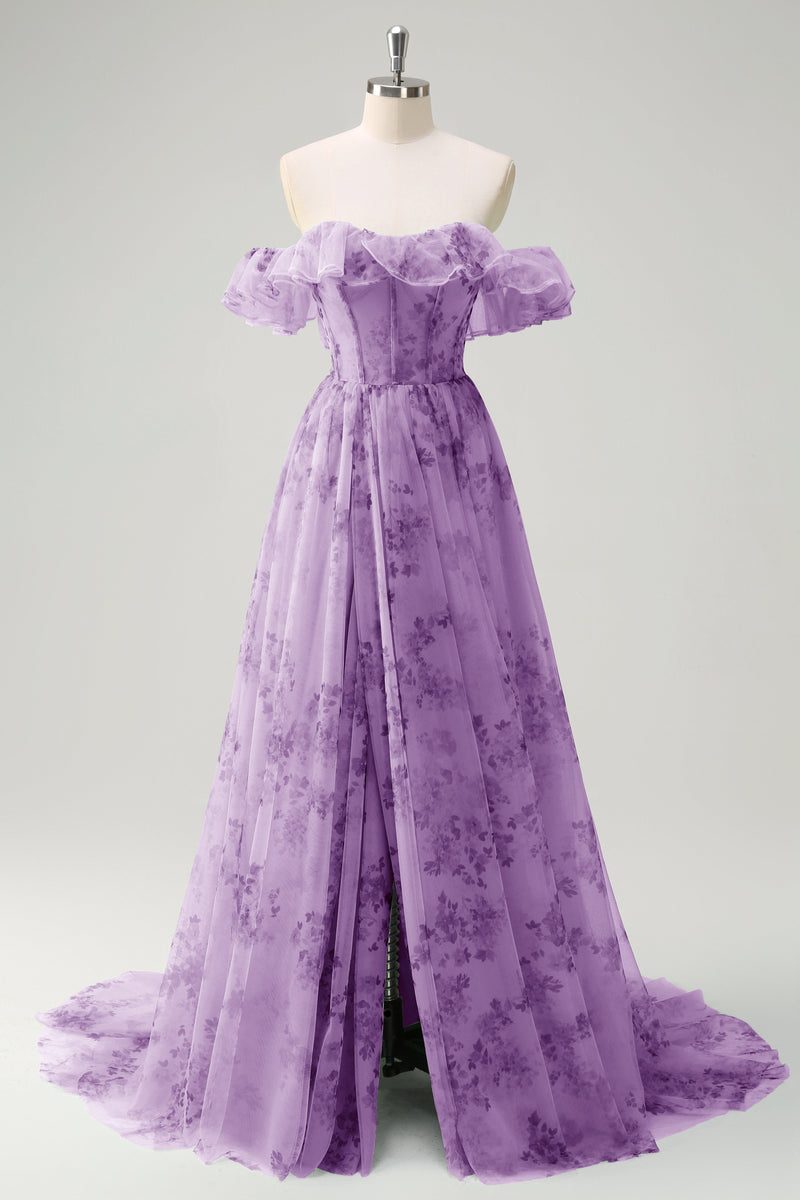 Load image into Gallery viewer, Green A Line Off The Shoulder Corset Ruffled Long Prom Dress