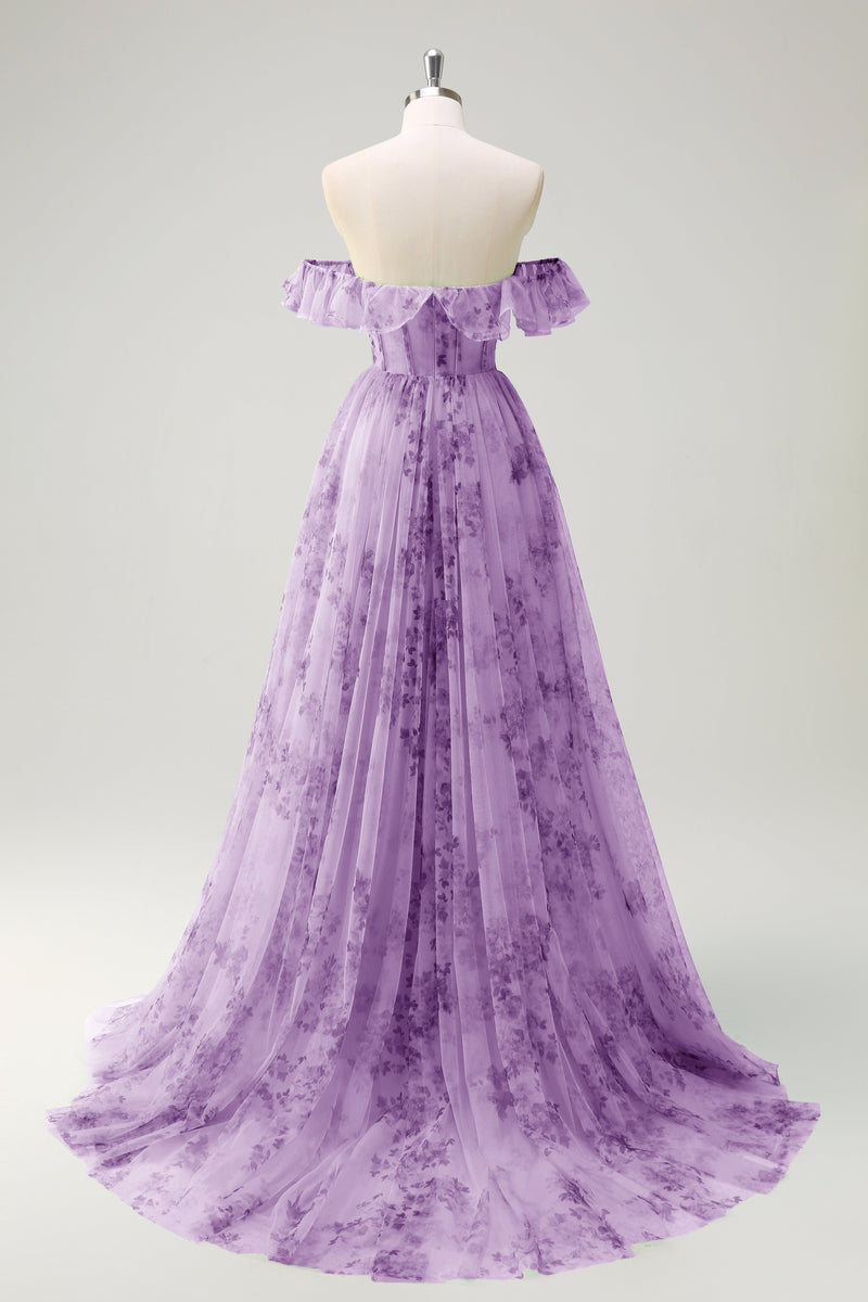 Load image into Gallery viewer, Green A Line Off The Shoulder Corset Ruffled Long Prom Dress