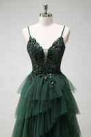 Load image into Gallery viewer, Sparkly Dark Green A Line Corset Long Prom Dress with Slit