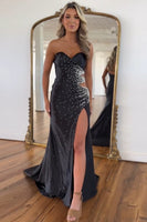 Load image into Gallery viewer, Glitter Black Sweetheart Mermaid Cut Out Long Prom Dress with Beaded