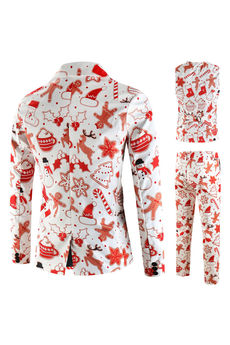Load image into Gallery viewer, White Snowflake Snowman Printed 3 Pieces Men's Christmas Party Suits