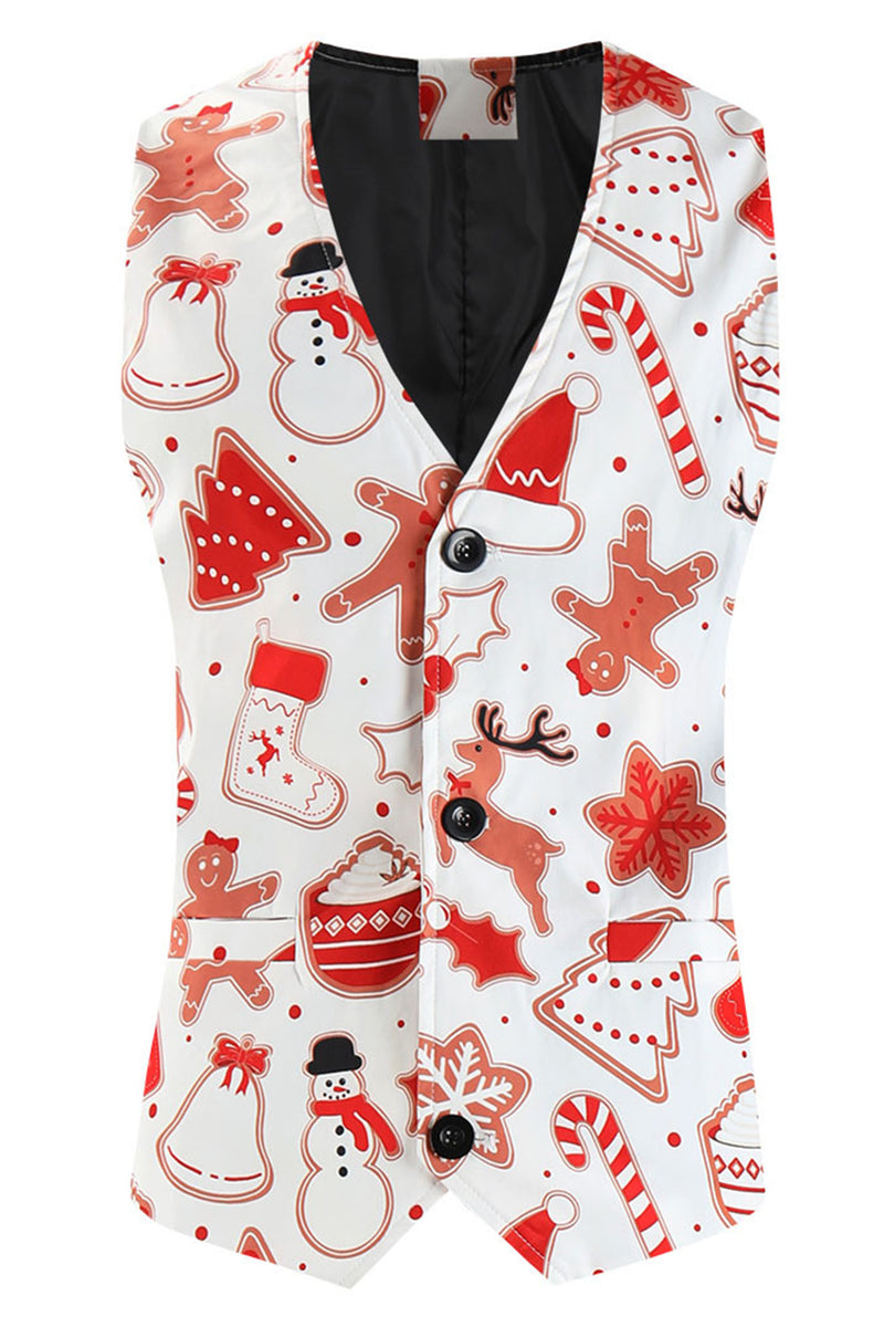 Load image into Gallery viewer, White Snowflake Snowman Printed 3 Pieces Men's Christmas Party Suits