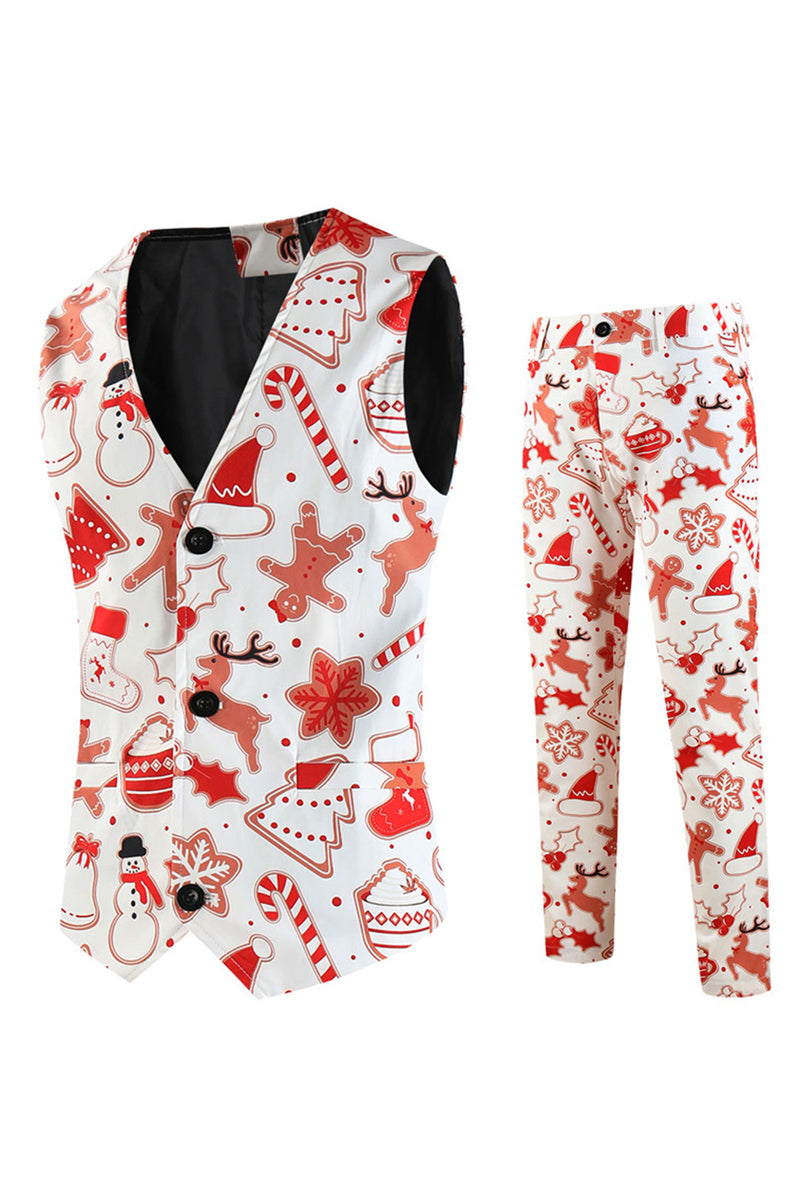 Load image into Gallery viewer, White Snowflake Snowman Printed 3 Pieces Men's Christmas Party Suits