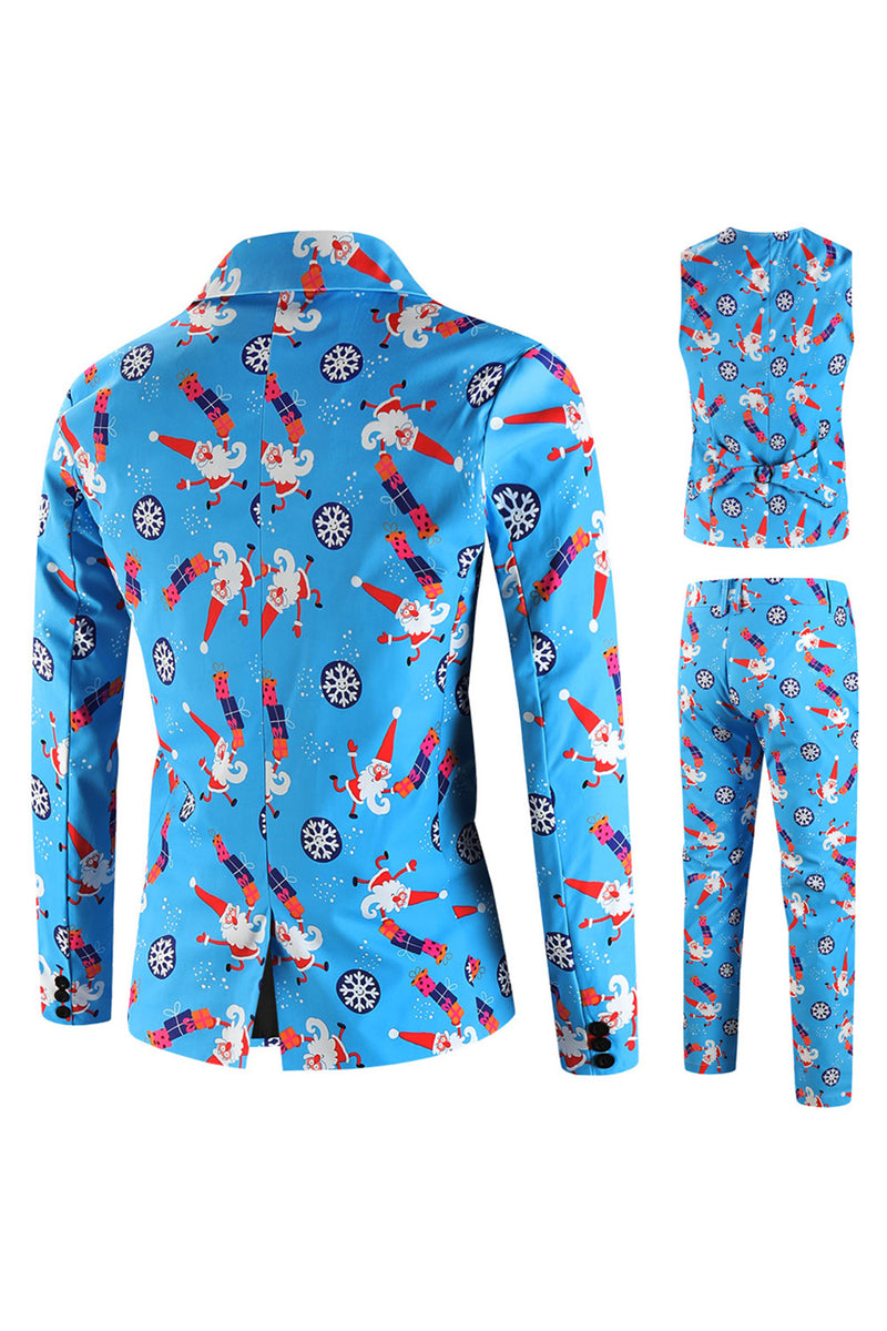 Load image into Gallery viewer, Blue Snowflake Santa Claus Print Three-piece Men's Christmas Party Suit