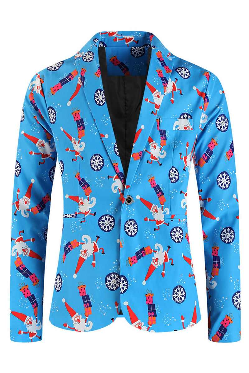Load image into Gallery viewer, Blue Snowflake Santa Claus Print Three-piece Men's Christmas Party Suit