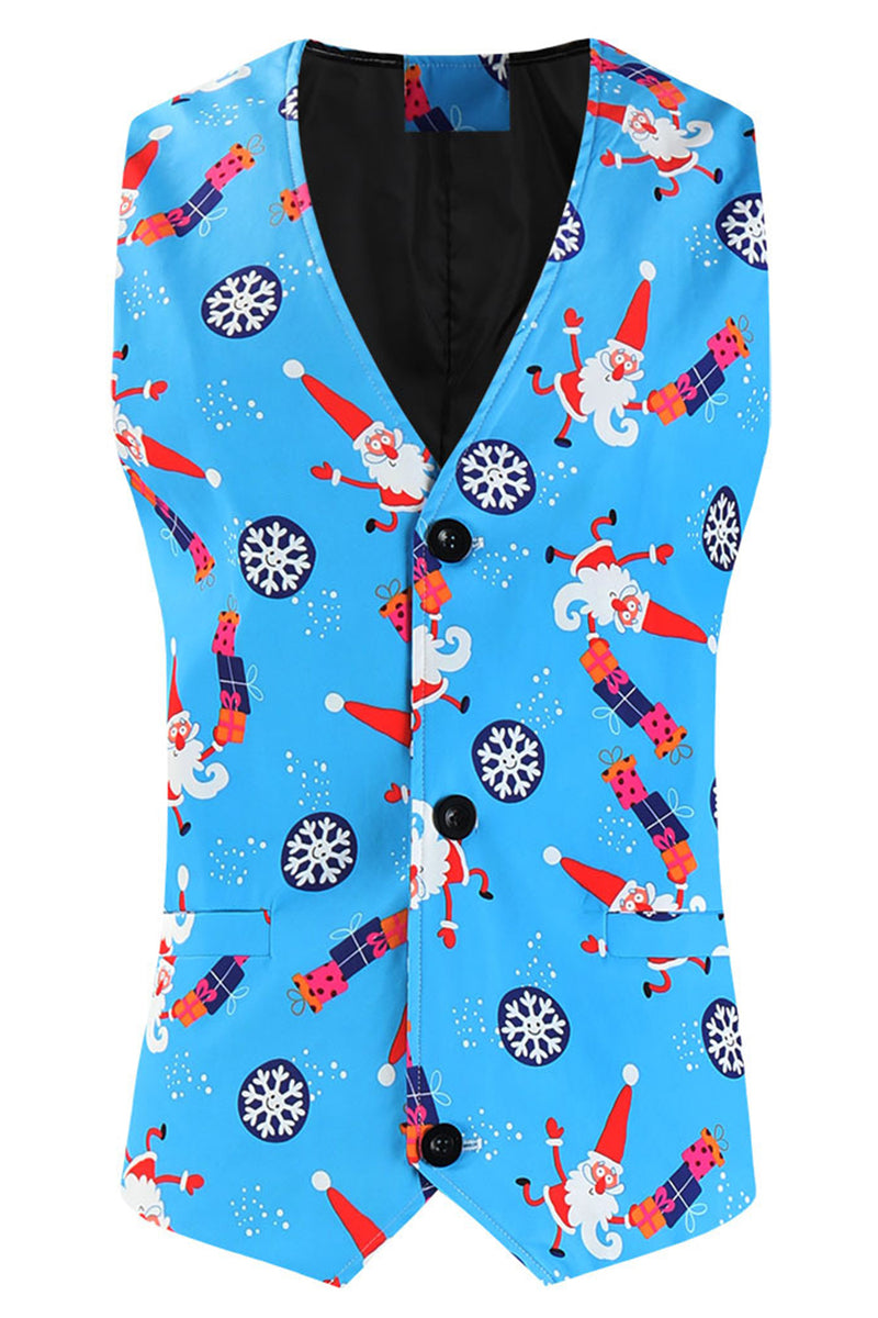 Load image into Gallery viewer, Blue Snowflake Santa Claus Print Three-piece Men's Christmas Party Suit