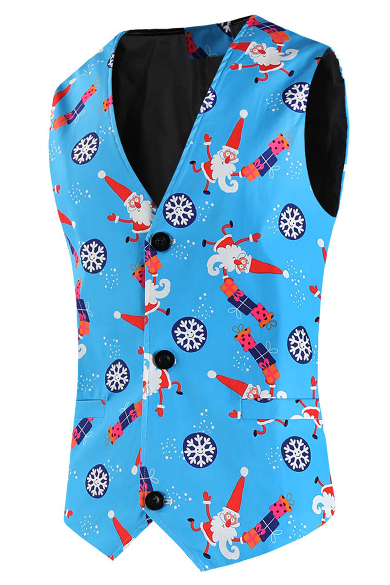 Load image into Gallery viewer, Blue Snowflake Santa Claus Print Three-piece Men's Christmas Party Suit