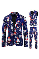Load image into Gallery viewer, Navy Snowman Santa Claus Print Three-piece Men's Christmas Party Suit