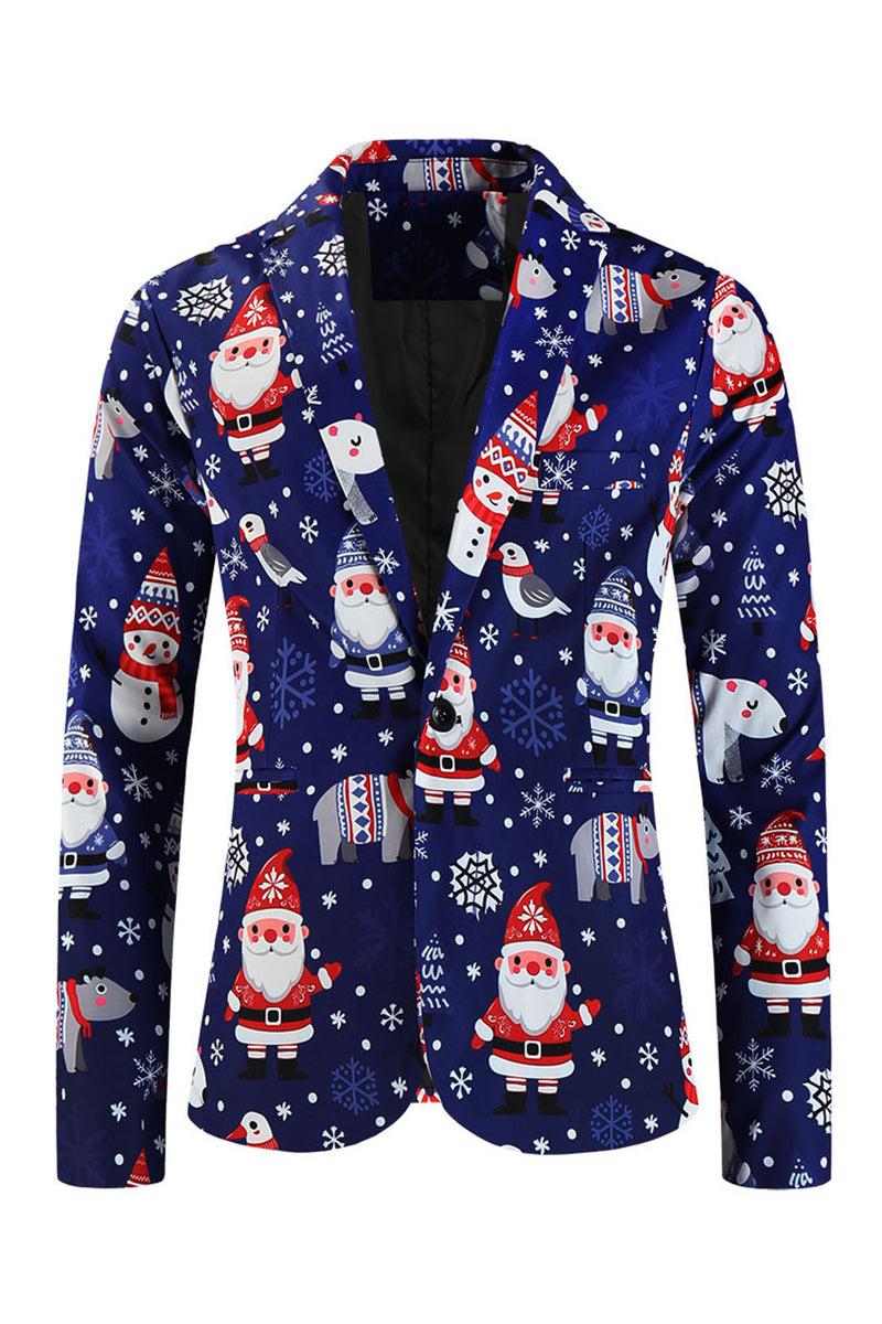 Load image into Gallery viewer, Navy Snowman Santa Claus Print Three-piece Men's Christmas Party Suit