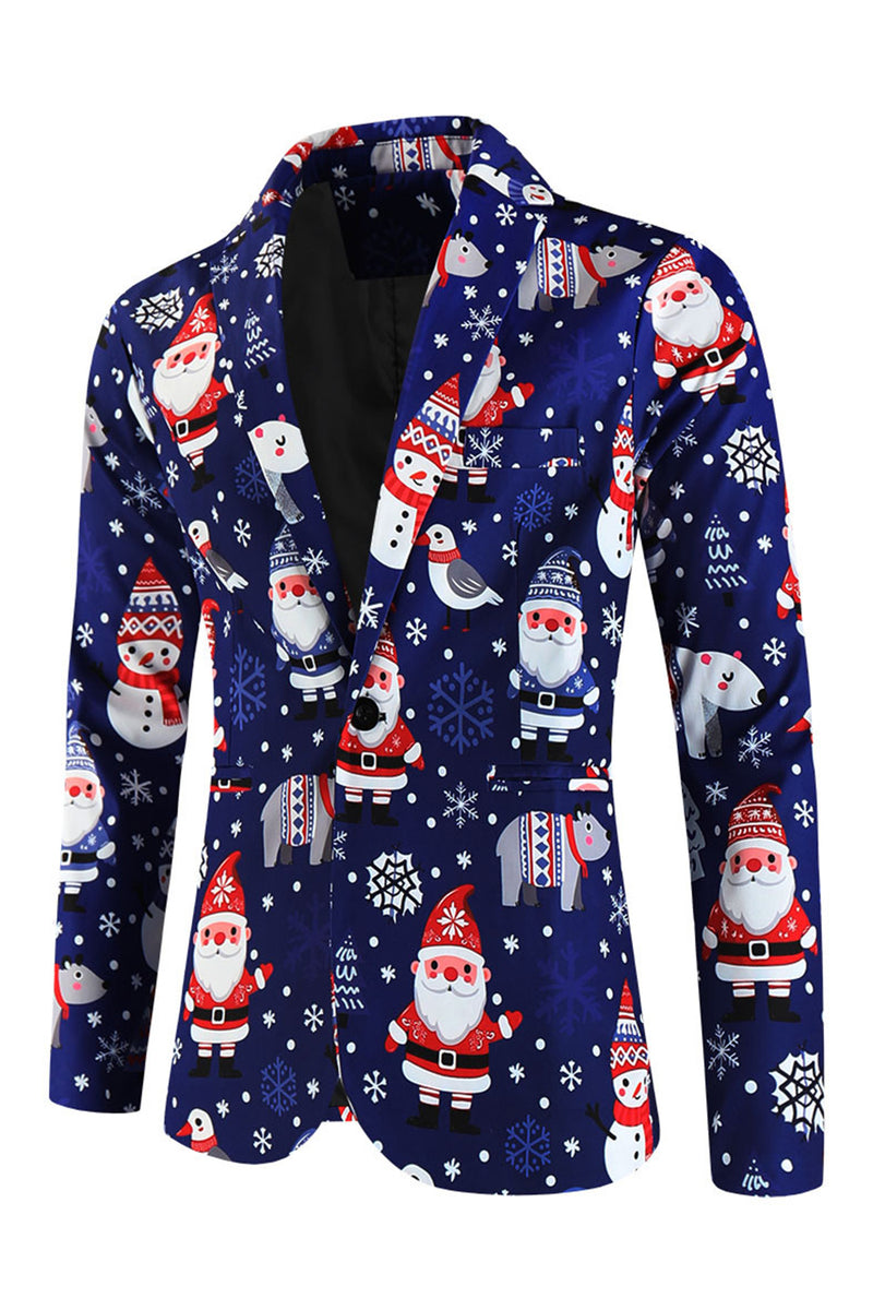 Load image into Gallery viewer, Navy Snowman Santa Claus Print Three-piece Men's Christmas Party Suit