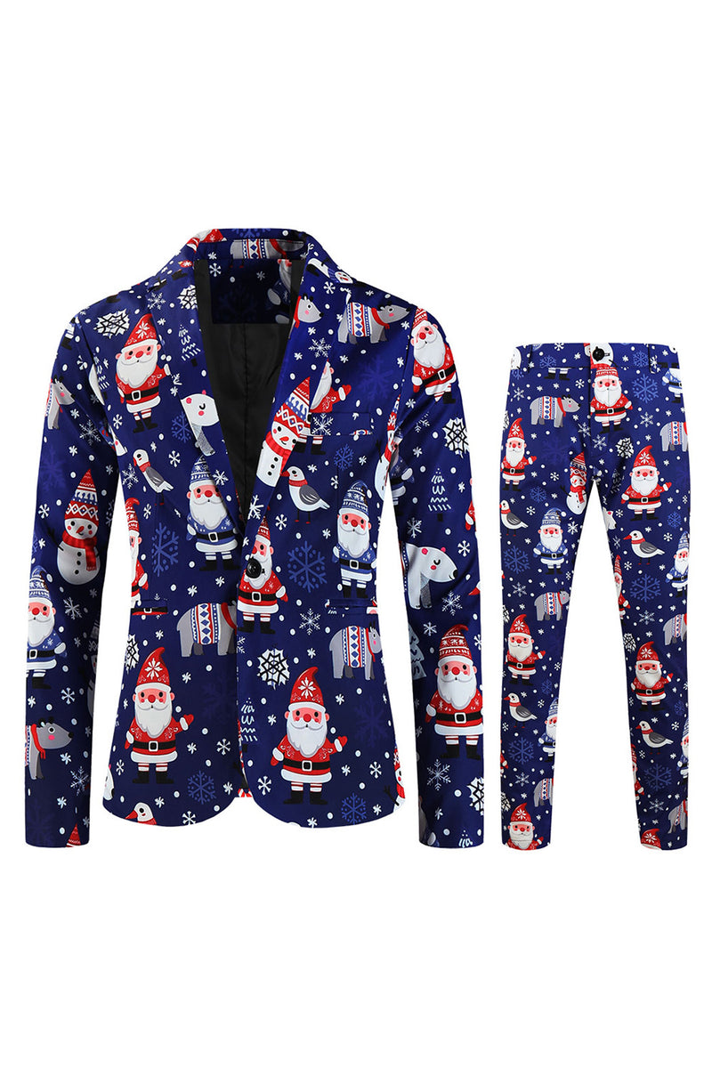 Load image into Gallery viewer, Navy Snowman Santa Claus Print Three-piece Men's Christmas Party Suit